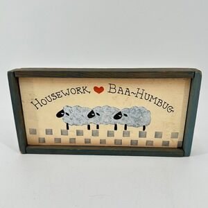 Vintage Housework Baa-Humbug Wood Sign Primitive Sheep Farmhouse Wall Decor